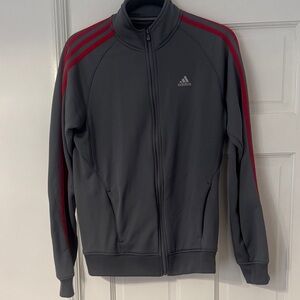 Adidas Men's Dark Gray Windbreaker with Red Accents